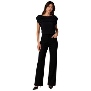 By Francine Elegant 100% Silk Short Flutter Sleeve V-Neck Blouse - S - Black